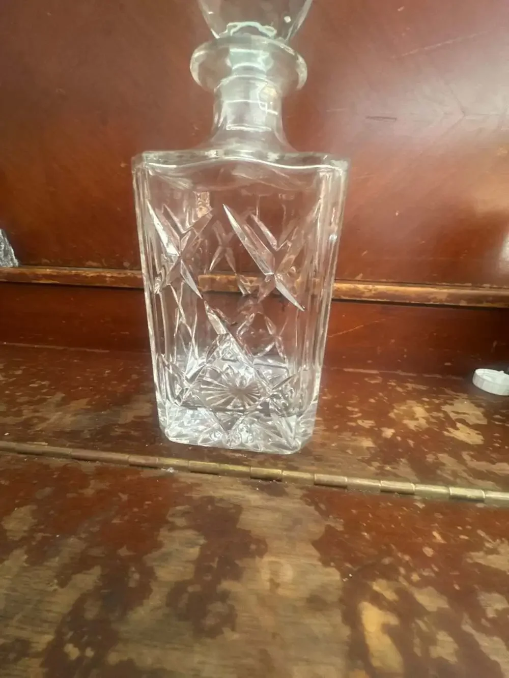 Vintage Square Cut Lead Crystal Whiskey Decanter with Faceted Stopper